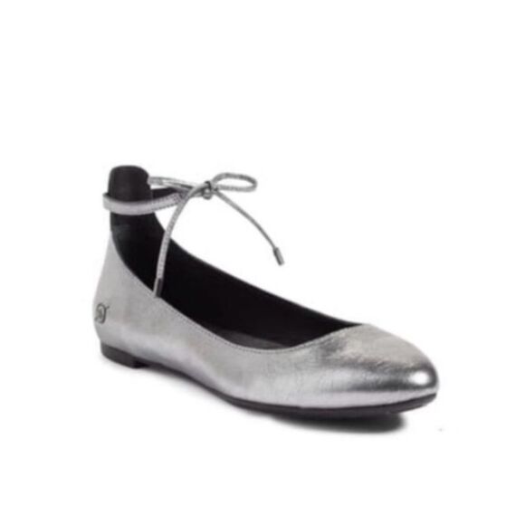 Born Shoes - Born Kharen Metallic Silver Ankle Tie ballet Flats